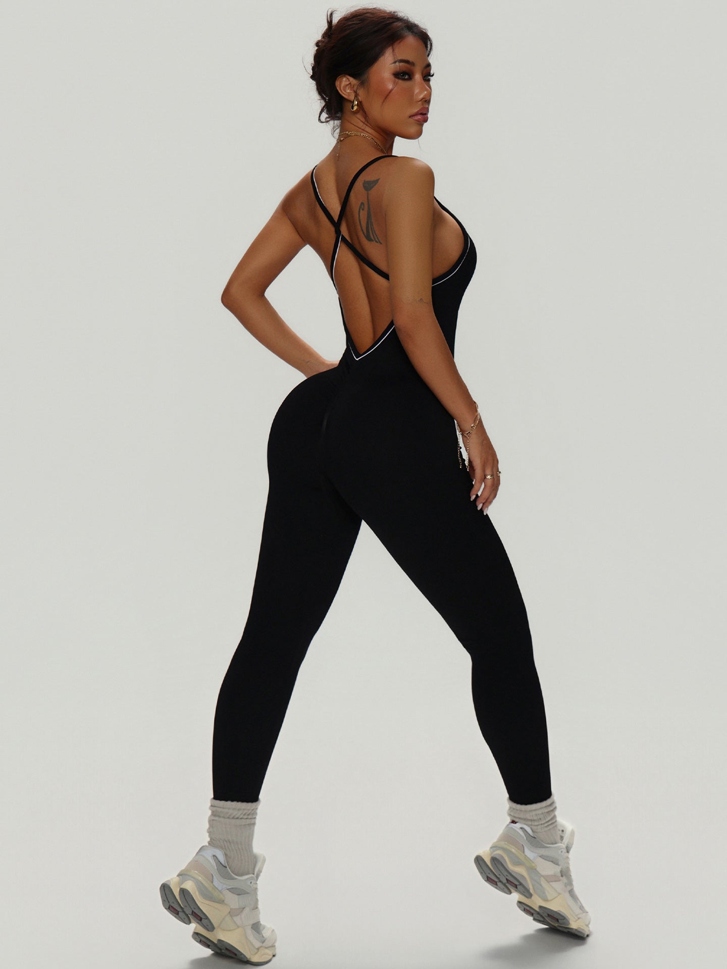 Lila Zen V Lila Zen Color-Blocked Deep V-Waist Beautiful Back Sports Bodysuit Yoga Suit