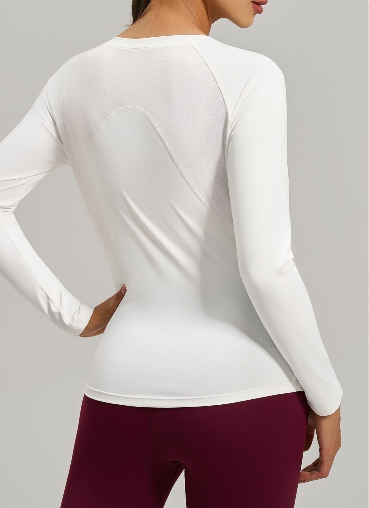 Lila Zen Backless Mesh V-Neck Yoga Fitness Long-Sleeve Top