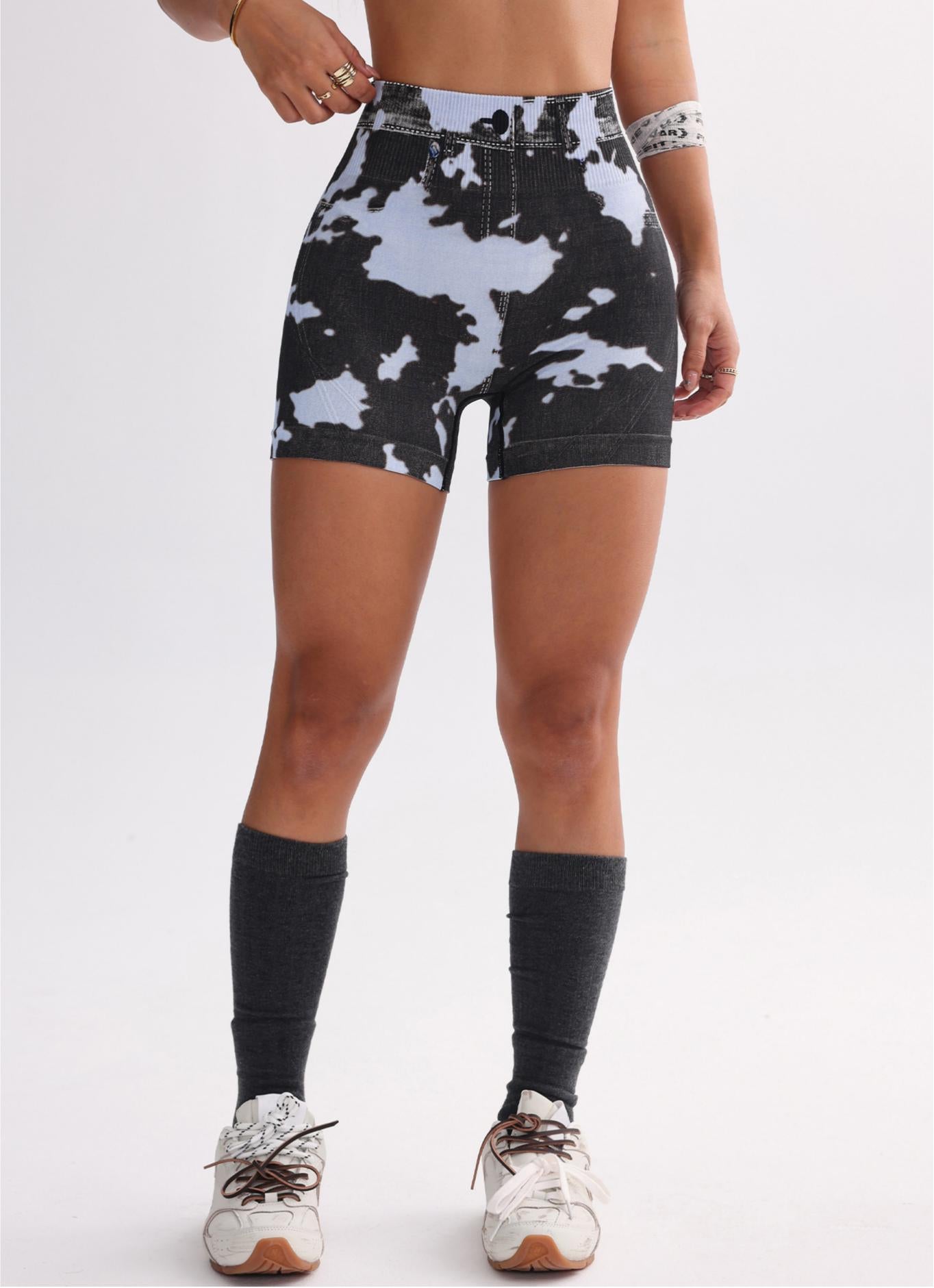 Lila Zen Seamless Denim Print Breathable High-Waisted Slimming and Butt-Lifting Yoga Sports Shorts Fitness Shorts