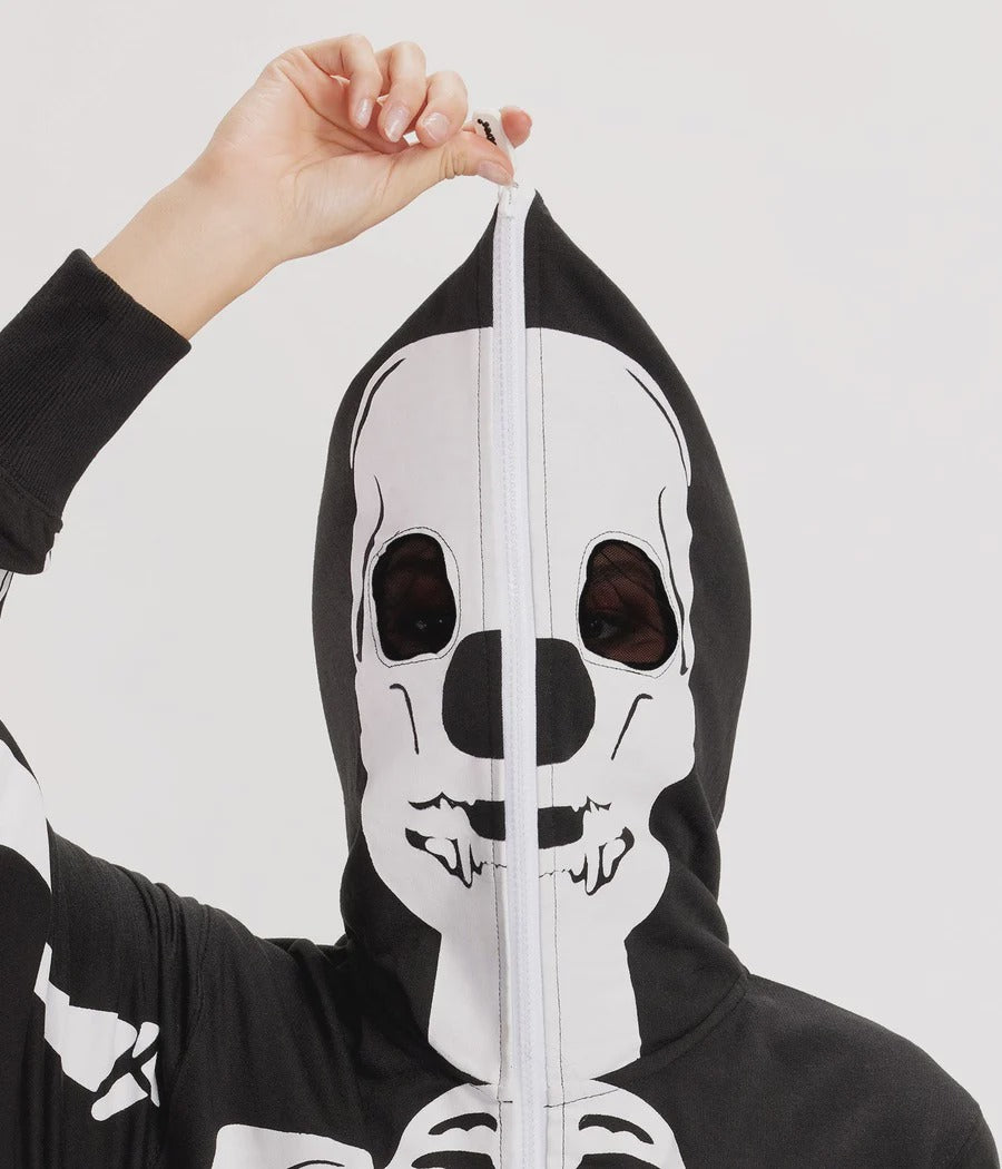 Women's Hooded Zip-Front Skeleton Costume Onesie