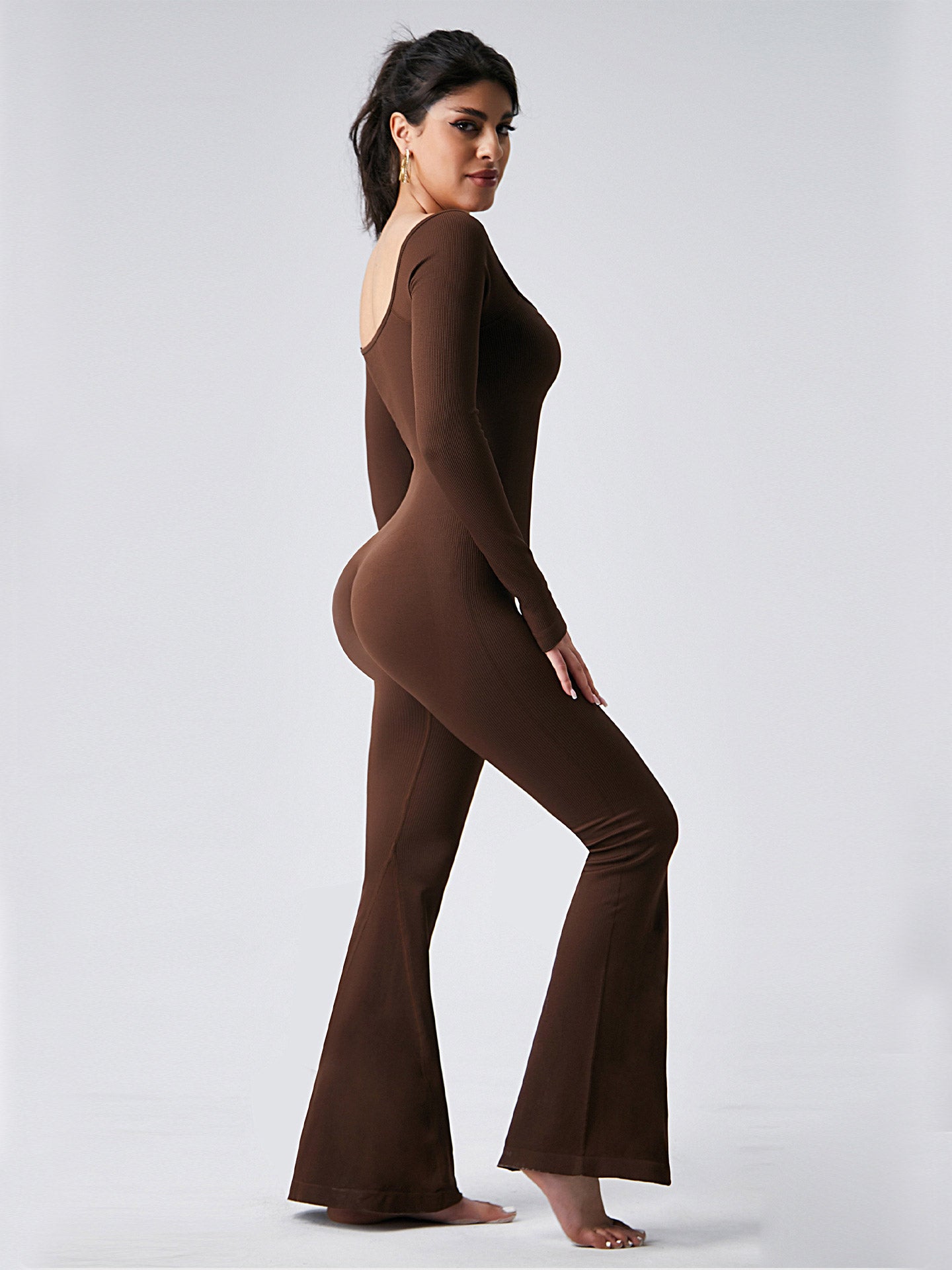 Lila Zen U Lila Zen U-Neck Tummy Control & Butt Lifting Shaping Fitness & Yoga One-Piece Flared Jumpsuit