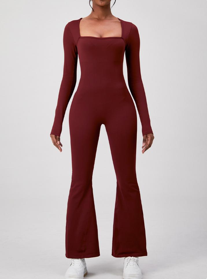 Lila Zen Seamless Square Neck Slim Fit Onesie Yoga Suit Long Sleeve