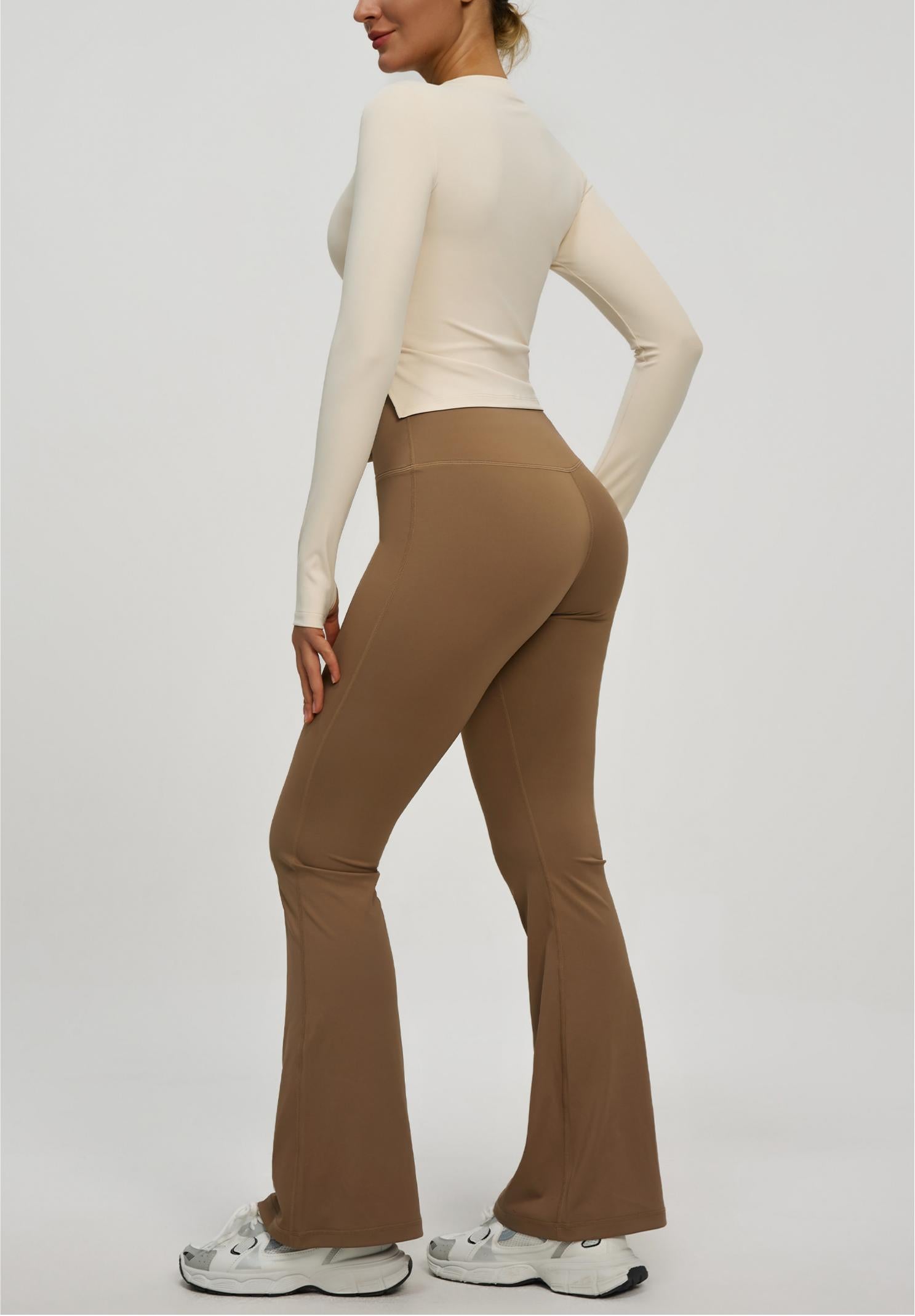 Lila Zen Round Neck Slim Fit Long Sleeve Yoga Top with Slit Hem