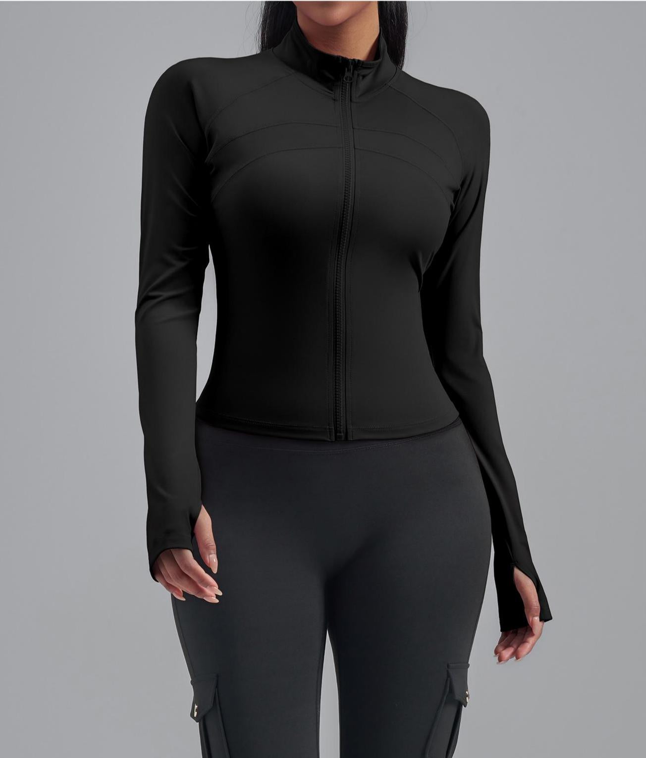 Lila Zen Women's Plus Size Zipper Elastic Fit Bodycon Sports Jacket Yoga Wear