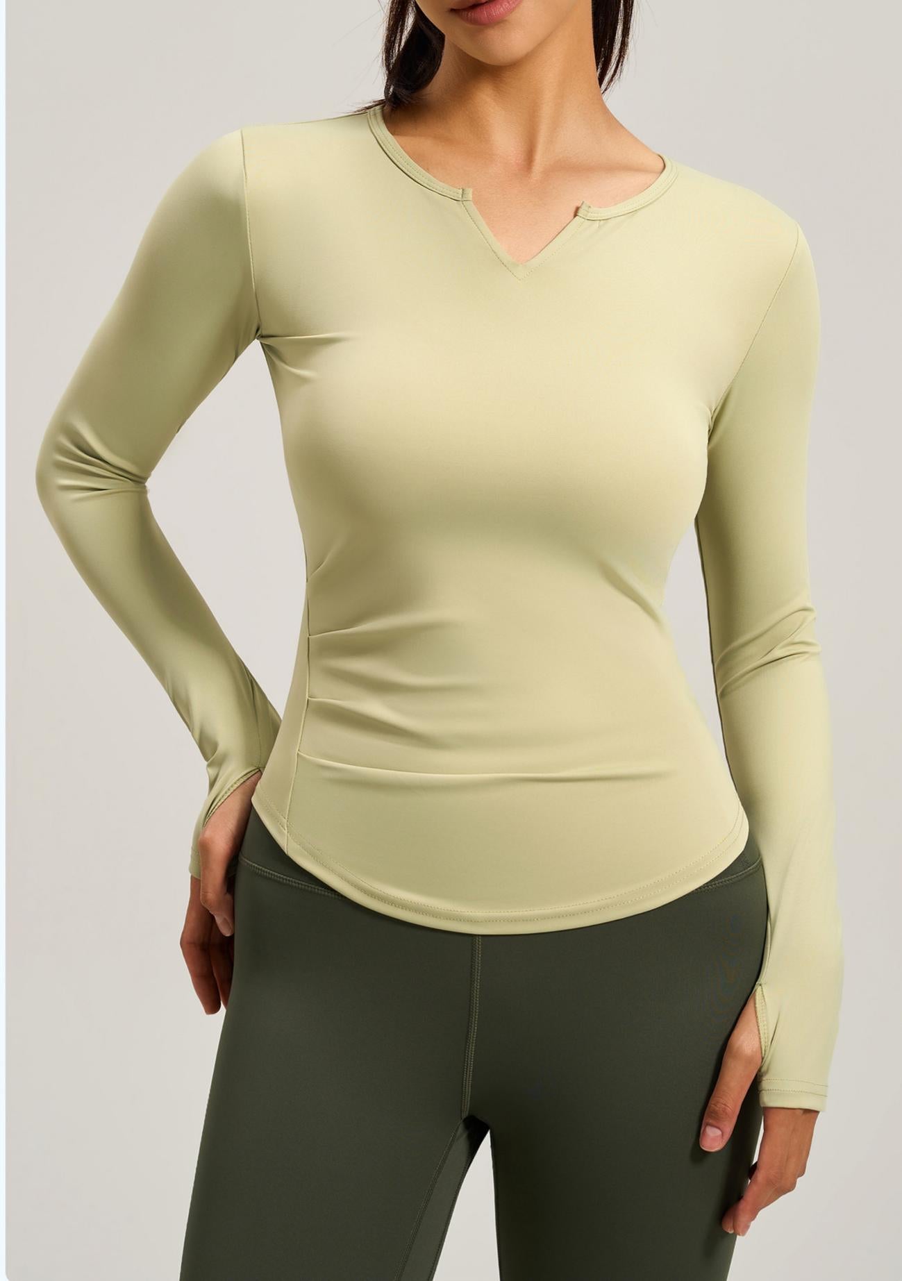 Lila Zen Nude-feel V-neck Fitted Waist Pleated Long-sleeved Yoga Wear