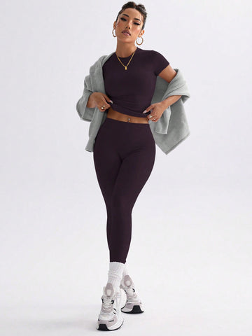 Lila Zen Multicolor Seamless New Sports Short-Sleeve Set, High-Elasticity Fitness Yoga Wear