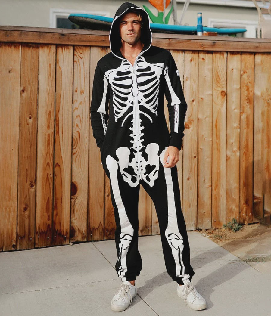 Men's Hooded Zip-Front Skeleton Costume Onesie
