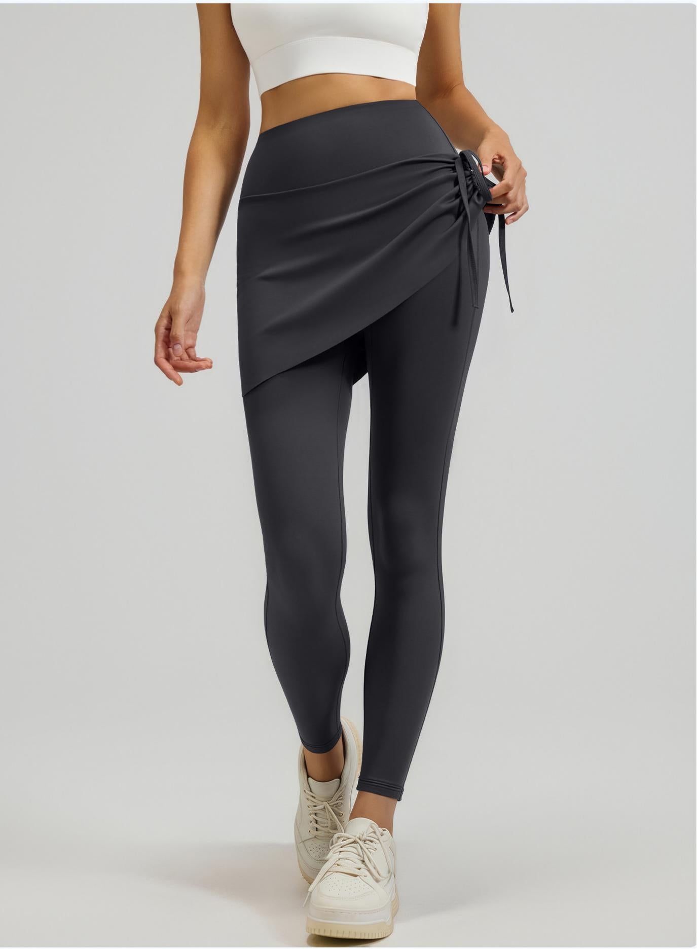 Lila Zen Women's Irregular Drawstring Pleated Yoga Skirt Pants
