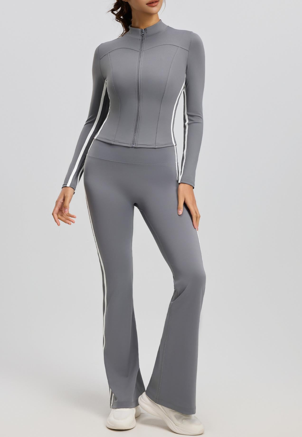 Lila Zen Nude Striped High-Waisted Hip-Lifting Yoga Fitness Set