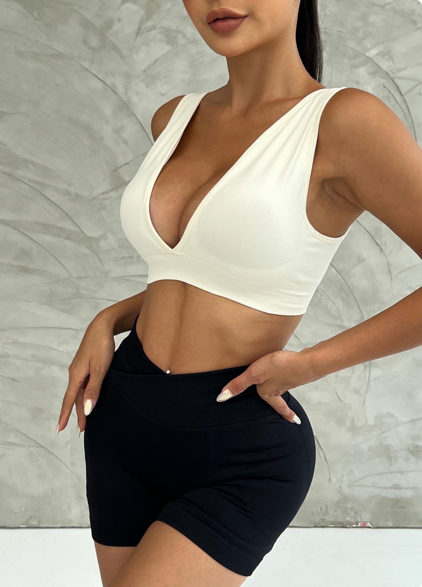 Lila Zen V Lila Zen Sexy Cropped Deep V Backless Yoga Sports Bra