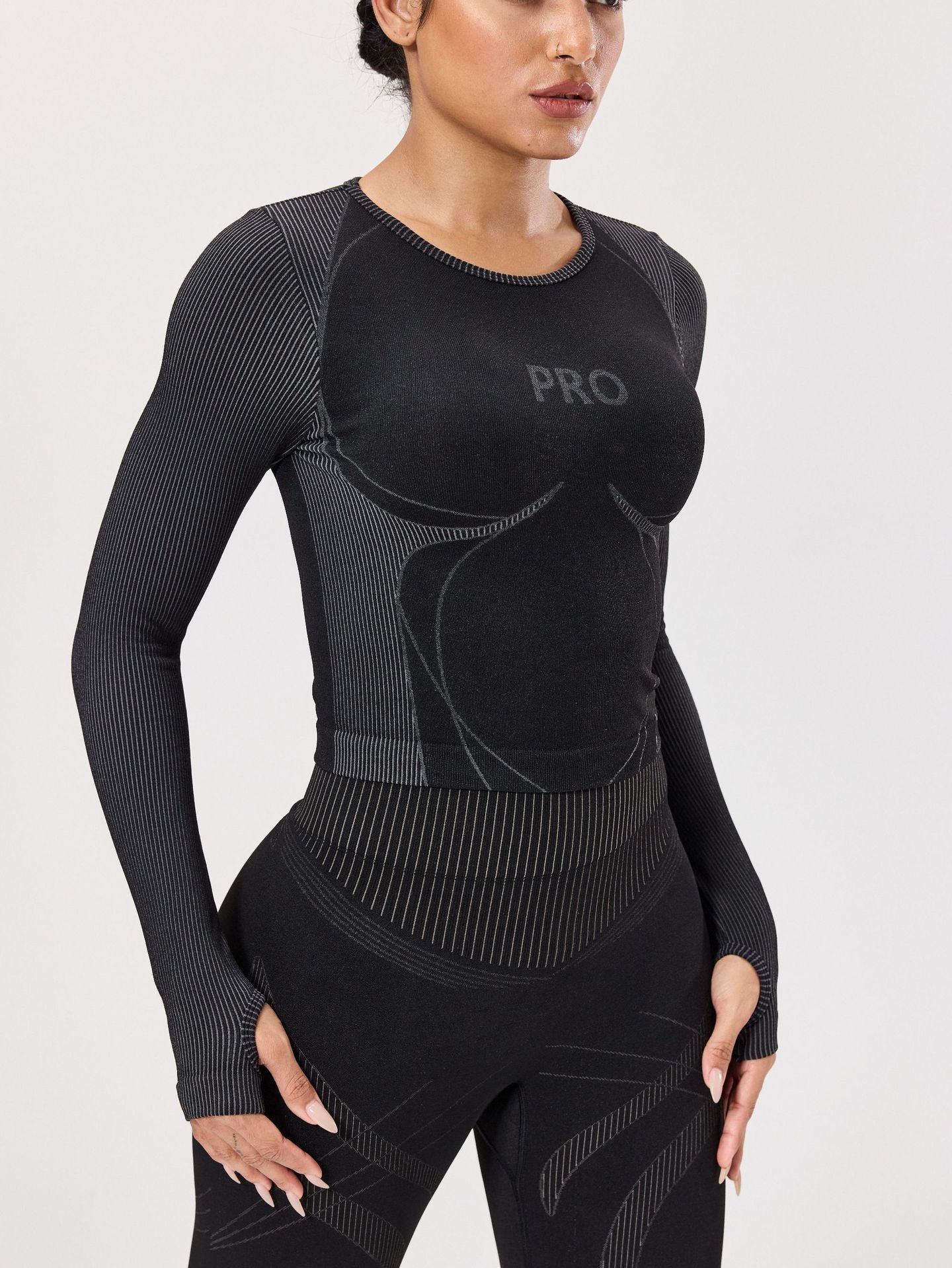 Lila Zen Striped Seamless Quick-Drying Fitted Waist-Slimming Sports Yoga Wear