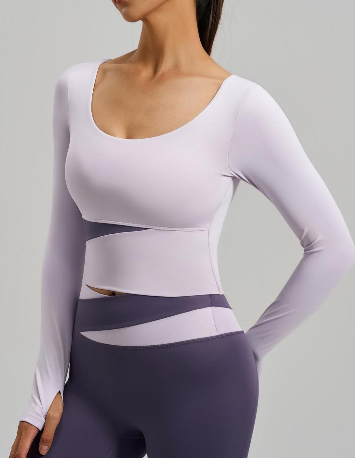 Lila Zen Peach Color Block Yoga Long Sleeve