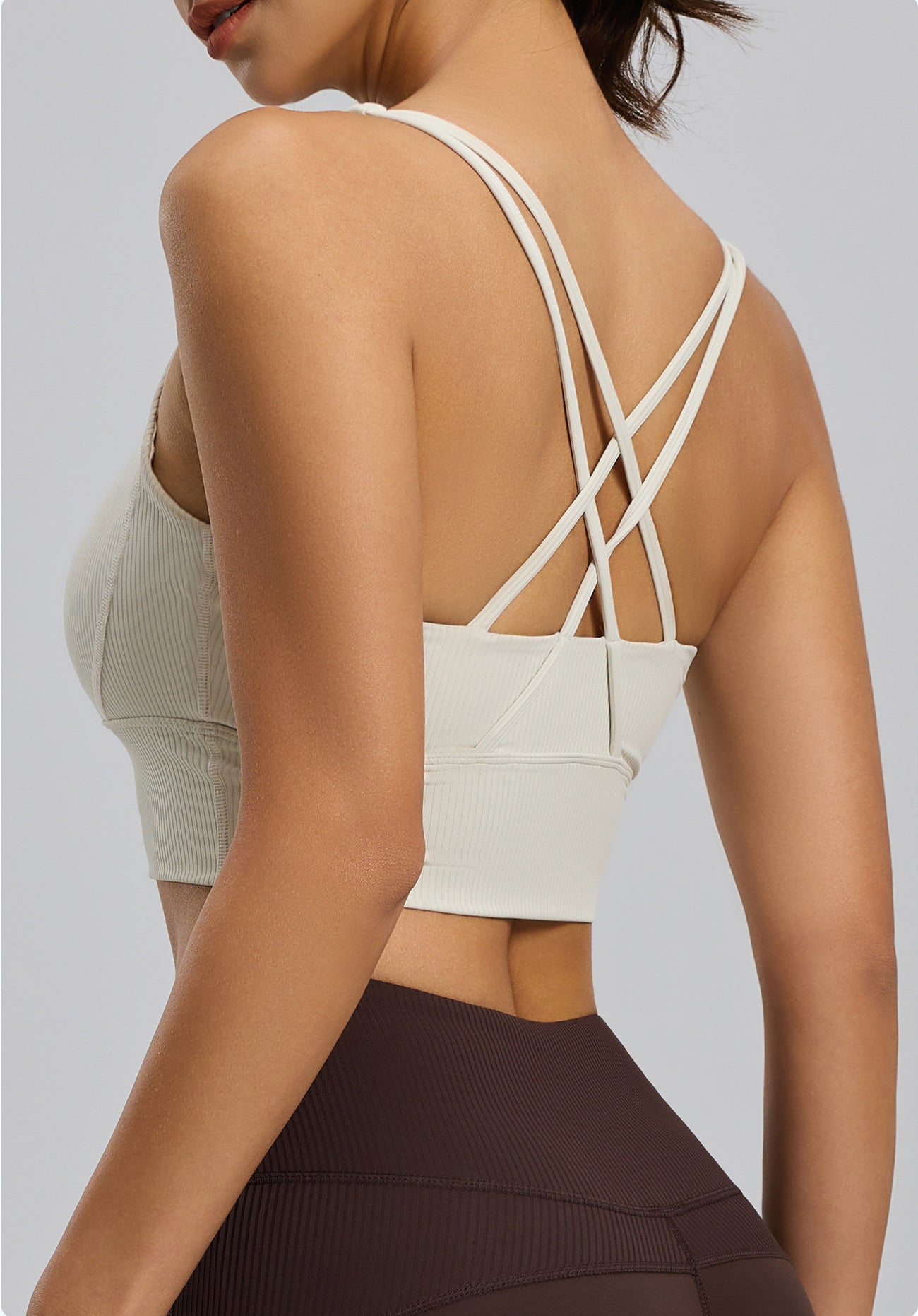 Lila Zen Striped Shock-Proof Double-Strap Thin Shoulder Straps Crossback Yoga Bra