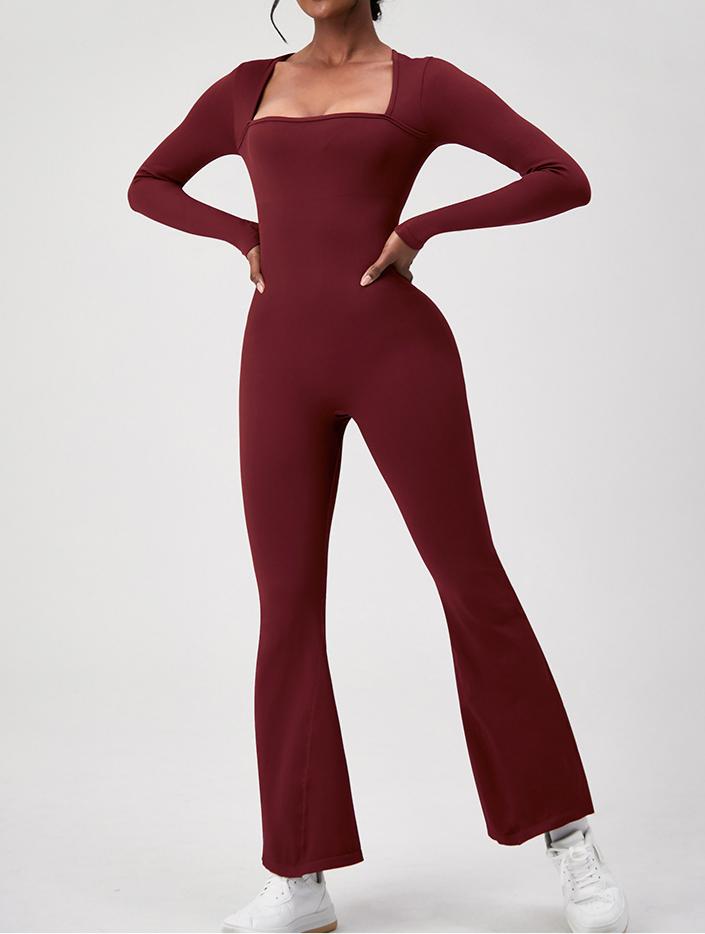Lila Zen Seamless Square Neck Slim Fit Onesie Yoga Suit Long Sleeve