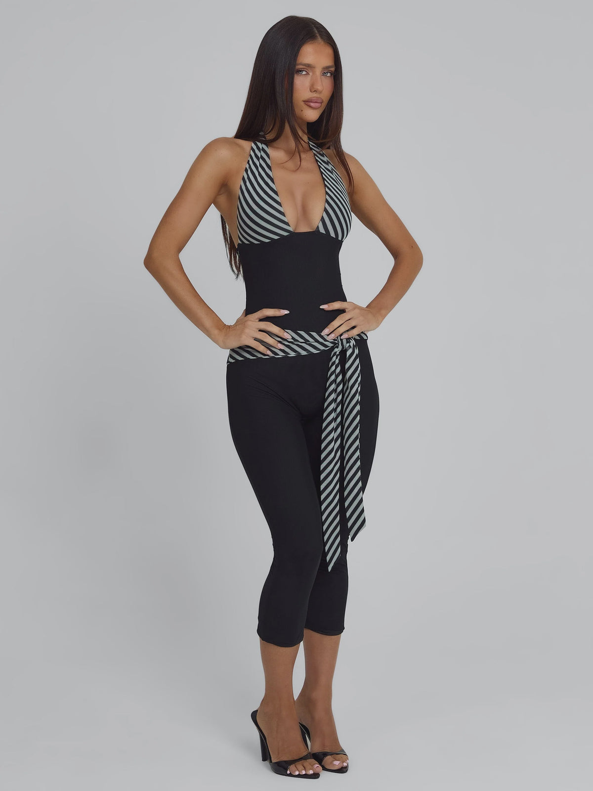 Printed Deep V Halter Jumpsuit