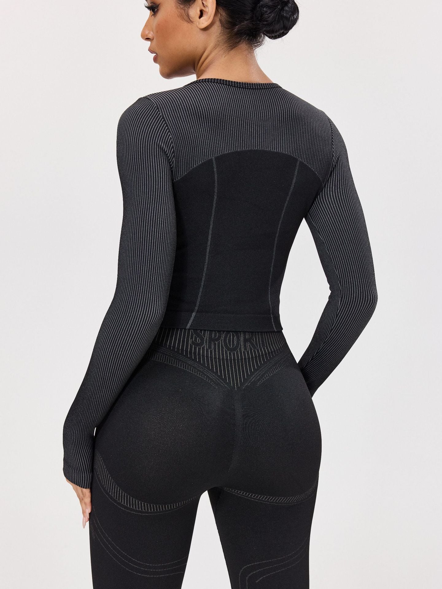 Lila Zen Striped Seamless Quick-Drying Fitted Waist-Slimming Sports Yoga Wear