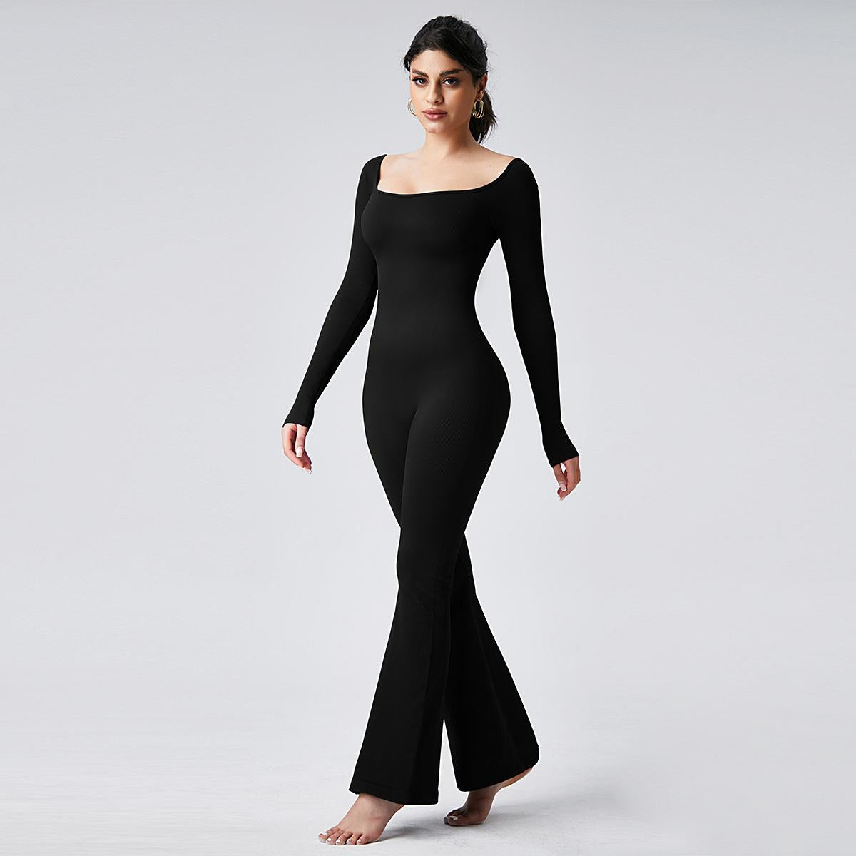 Lila Zen U Lila Zen U-Neck Tummy Control & Butt Lifting Shaping Fitness & Yoga One-Piece Flared Jumpsuit