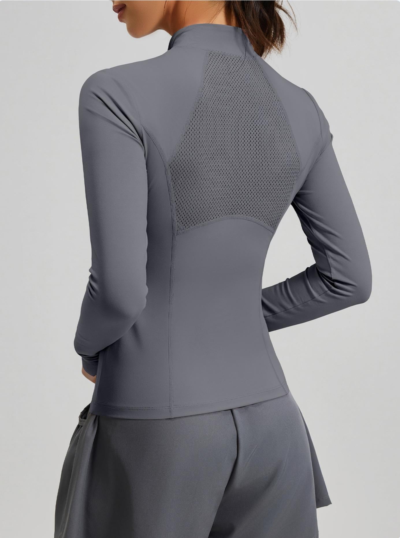 Lila Zen Women's Slim Fit Breathable Long-Sleeved Sports Yoga Wear with Half Zipper at the Neckline