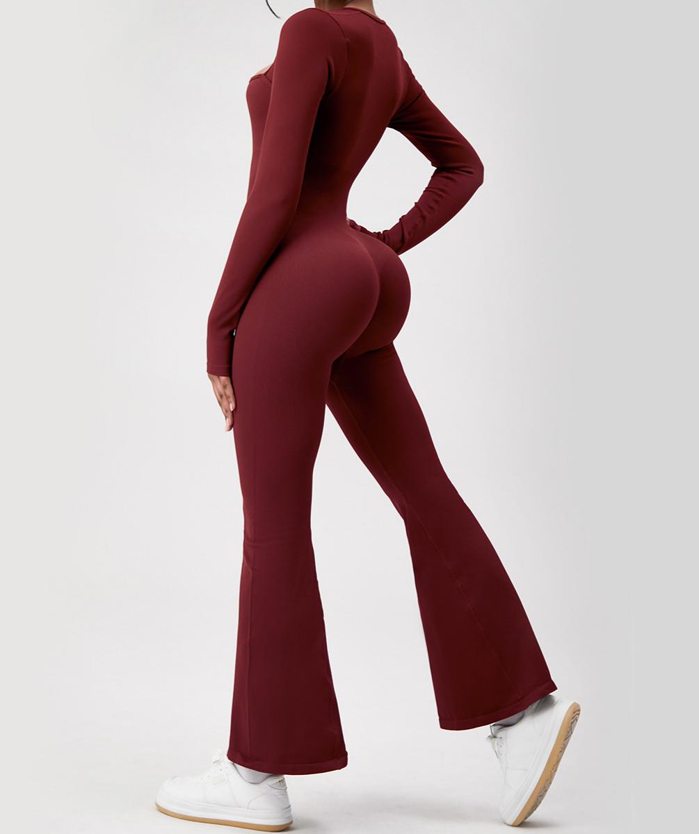 Lila Zen Seamless Square Neck Slim Fit Onesie Yoga Suit Long Sleeve