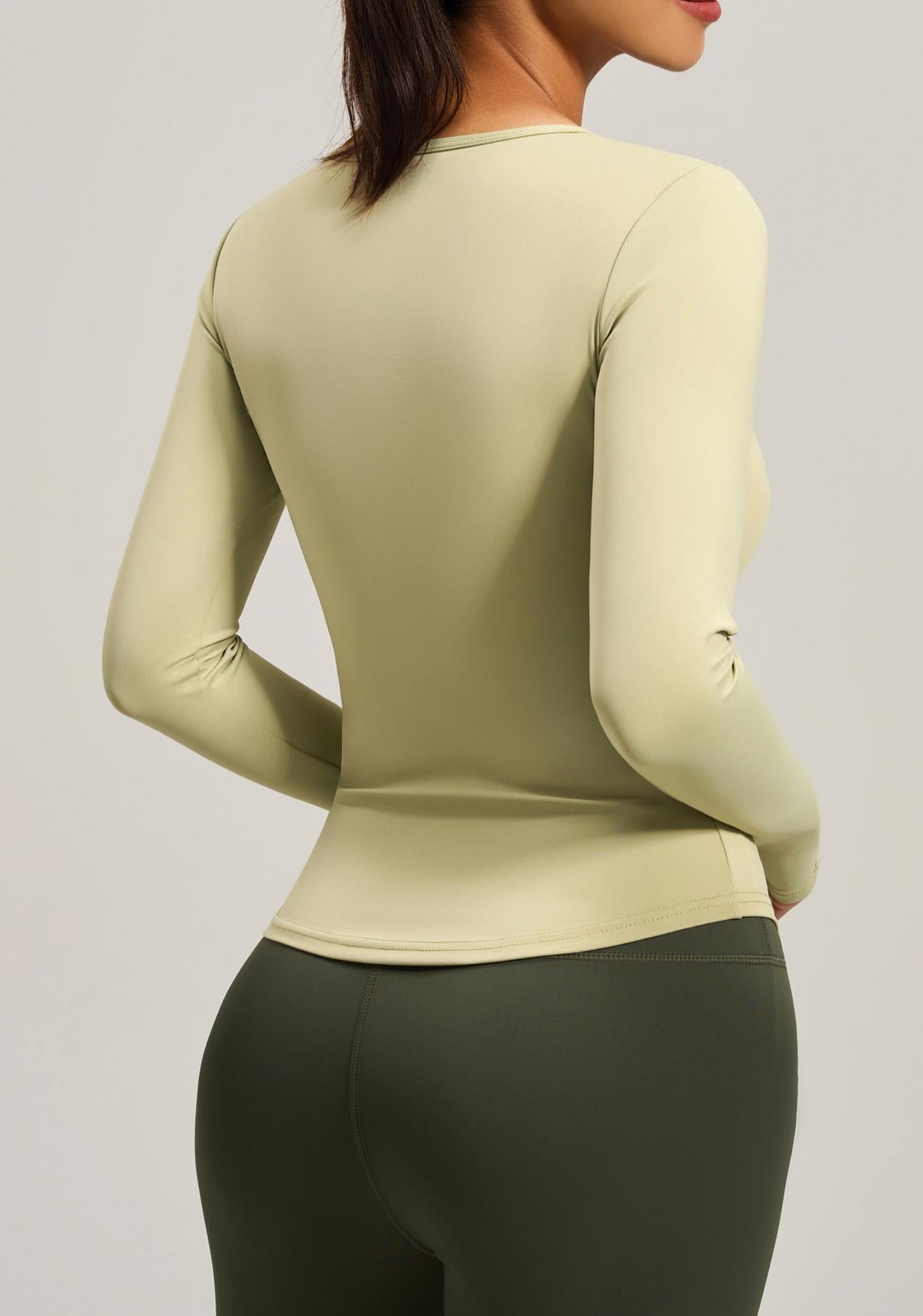 Lila Zen Nude-feel V-neck Fitted Waist Pleated Long-sleeved Yoga Wear
