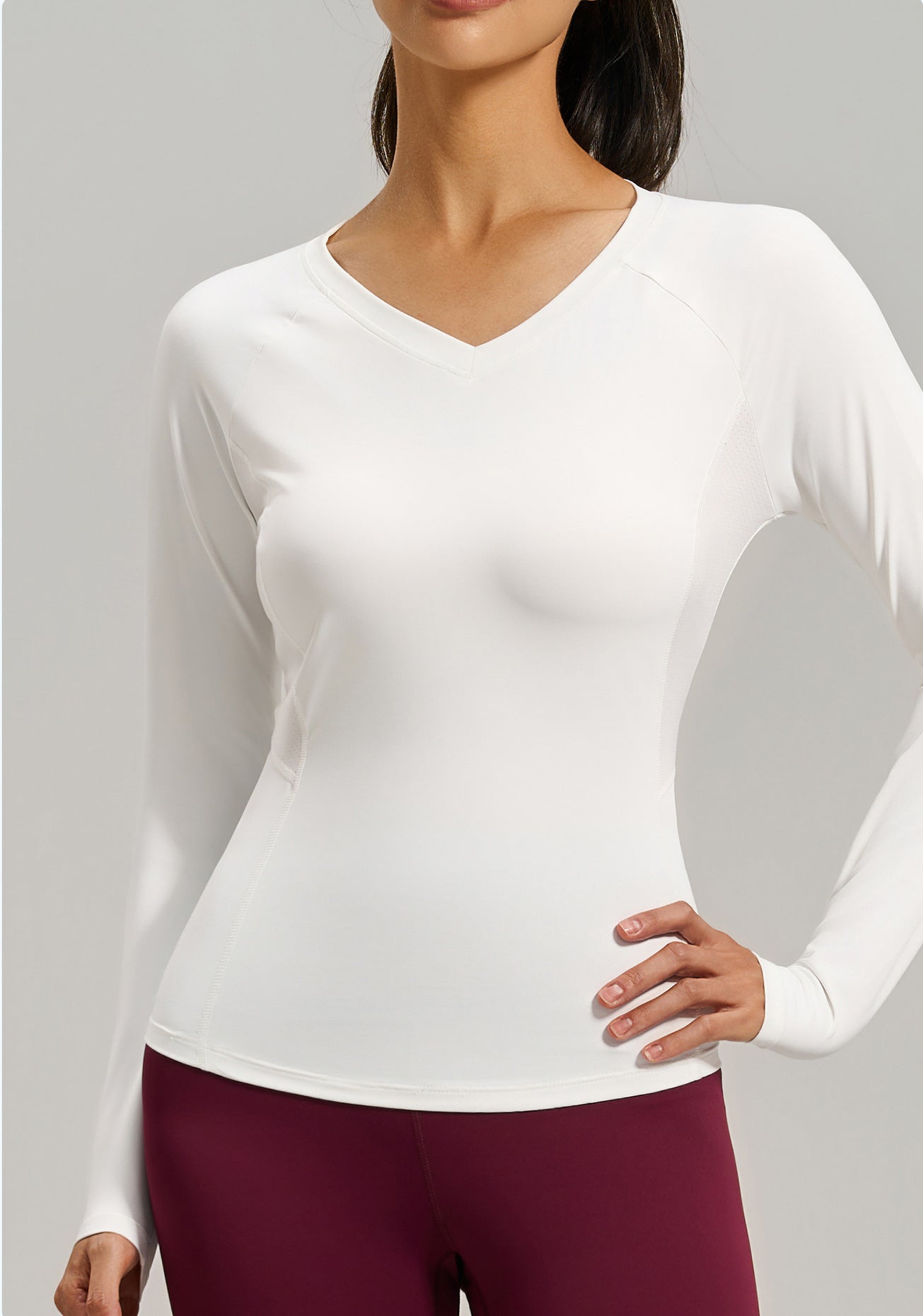Lila Zen Backless Mesh V-Neck Yoga Fitness Long-Sleeve Top