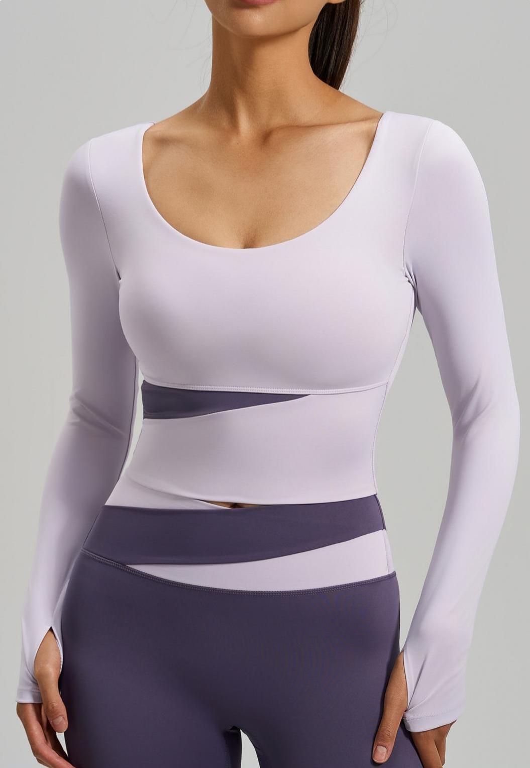 Lila Zen Peach Color Block Yoga Long Sleeve