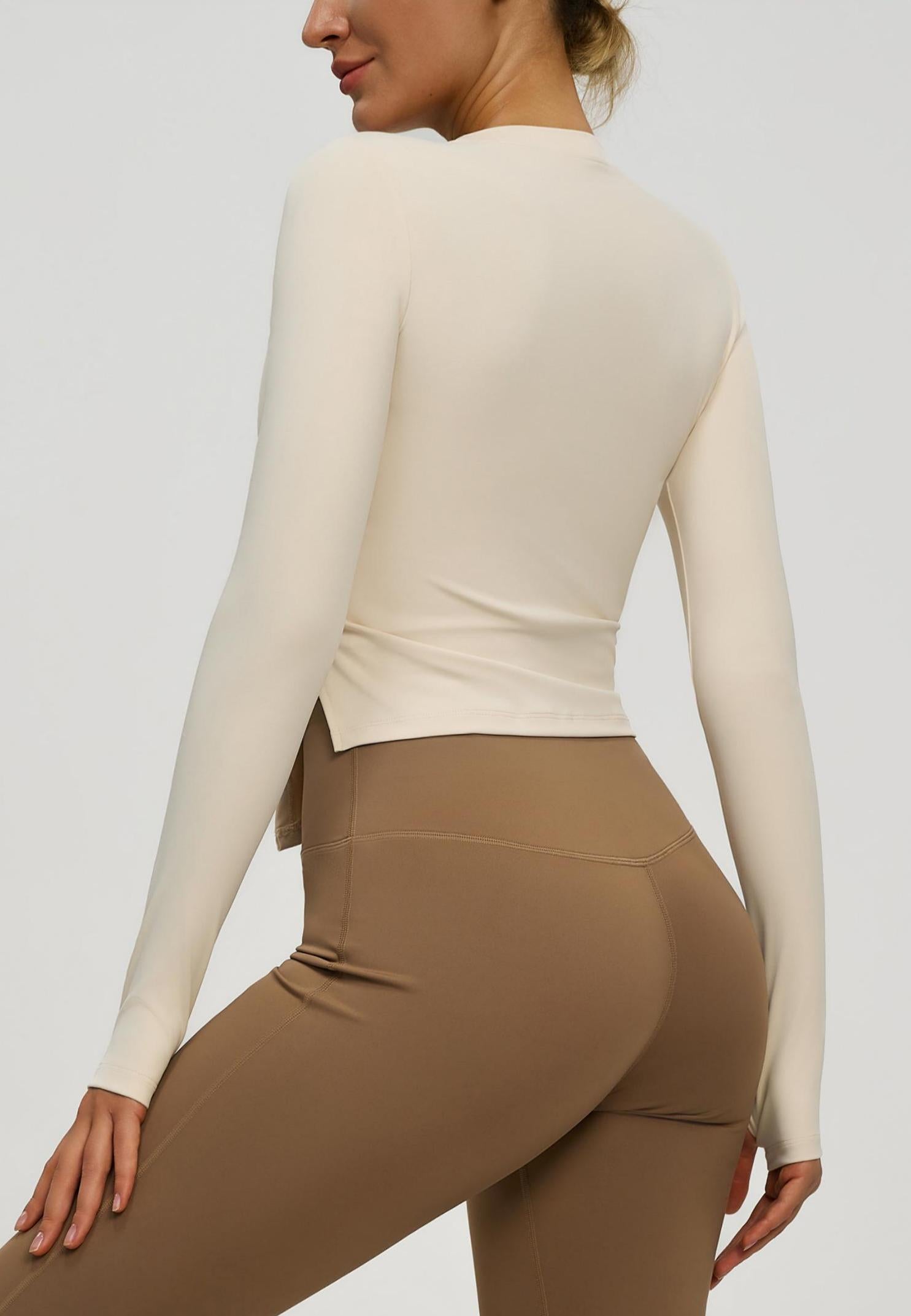 Lila Zen Round Neck Slim Fit Long Sleeve Yoga Top with Slit Hem