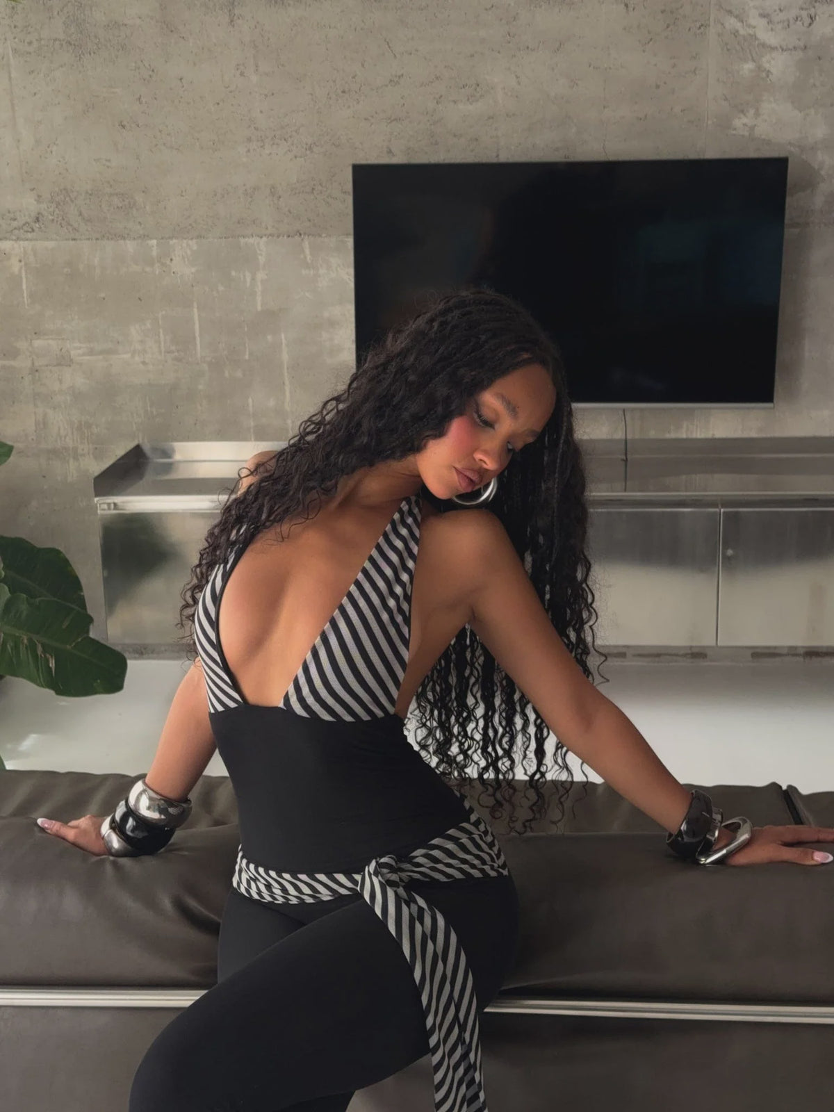 Printed Deep V Halter Jumpsuit