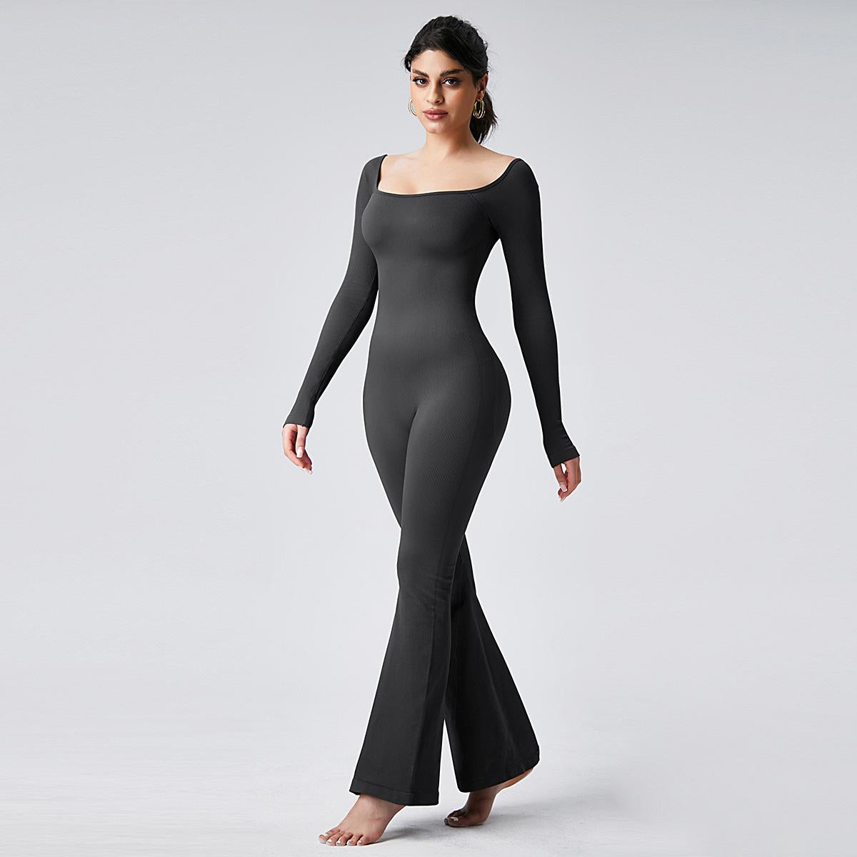 Lila Zen U Lila Zen U-Neck Tummy Control & Butt Lifting Shaping Fitness & Yoga One-Piece Flared Jumpsuit