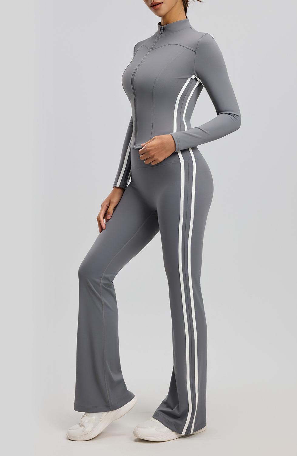 Lila Zen Nude Striped High-Waisted Hip-Lifting Yoga Fitness Set