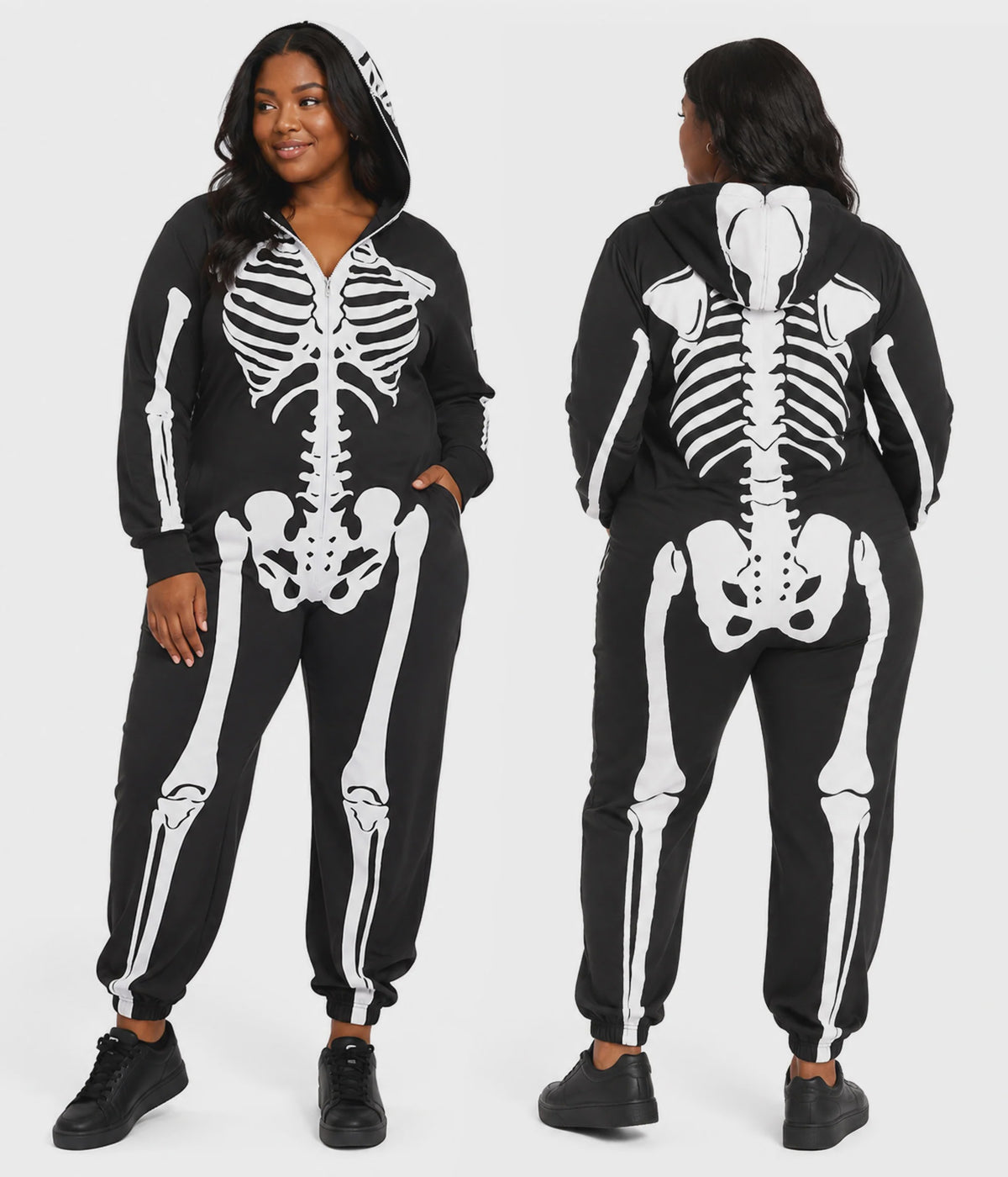 Women's Hooded Zip-Front Skeleton Costume Onesie
