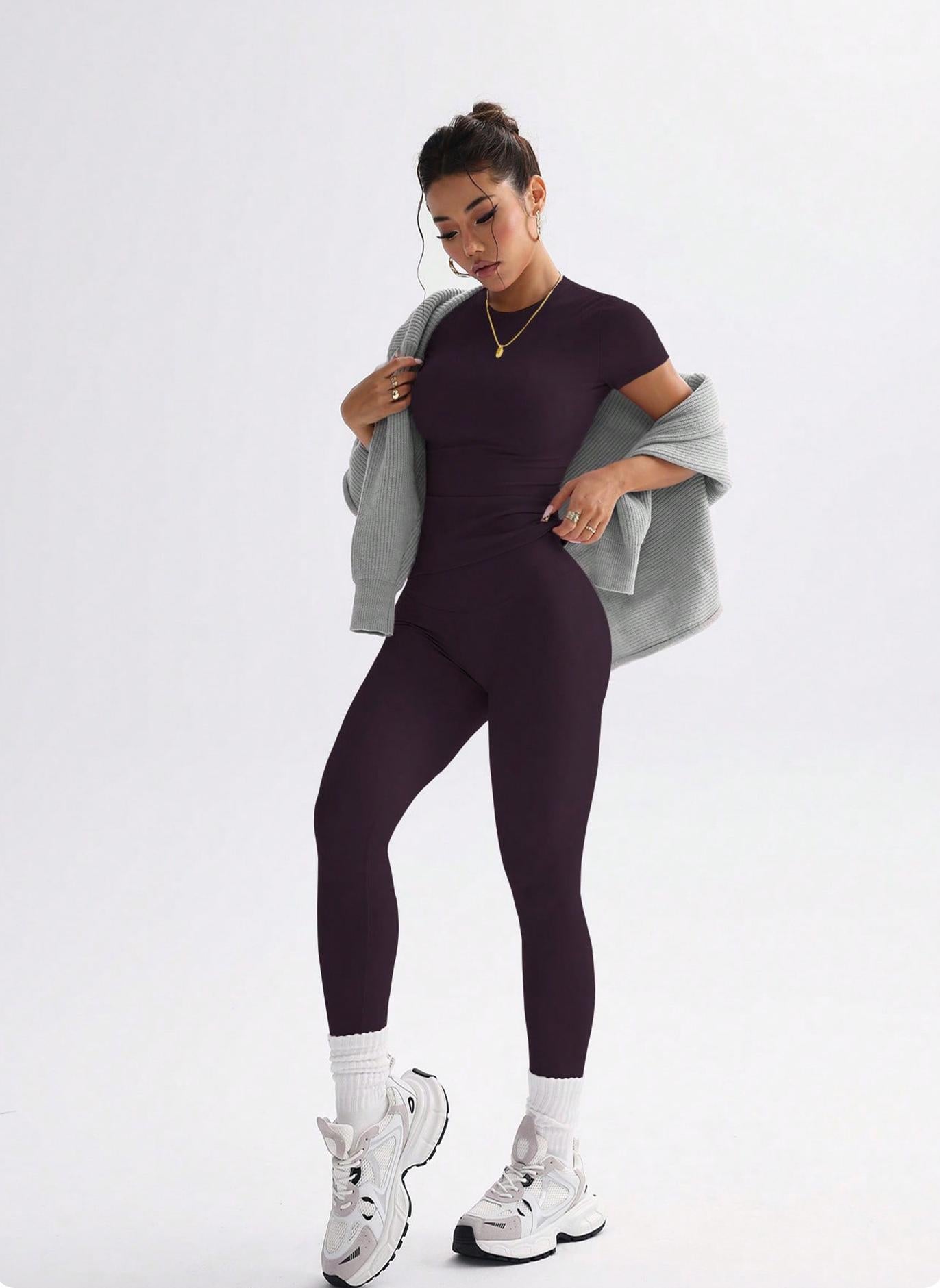Lila Zen Multicolor Seamless New Sports Short-Sleeve Set, High-Elasticity Fitness Yoga Wear