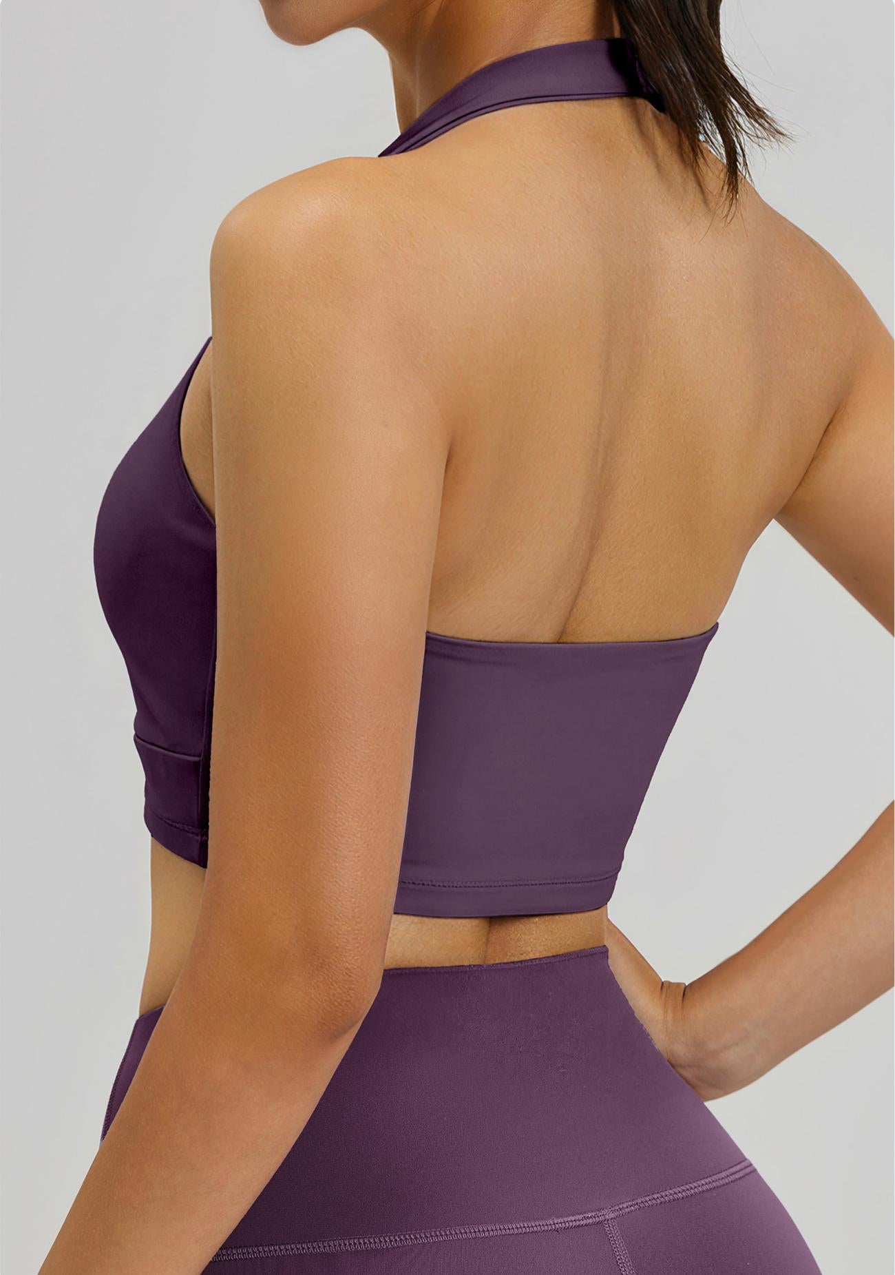 Lila ZenHaltered Satin-Back Sports Bra