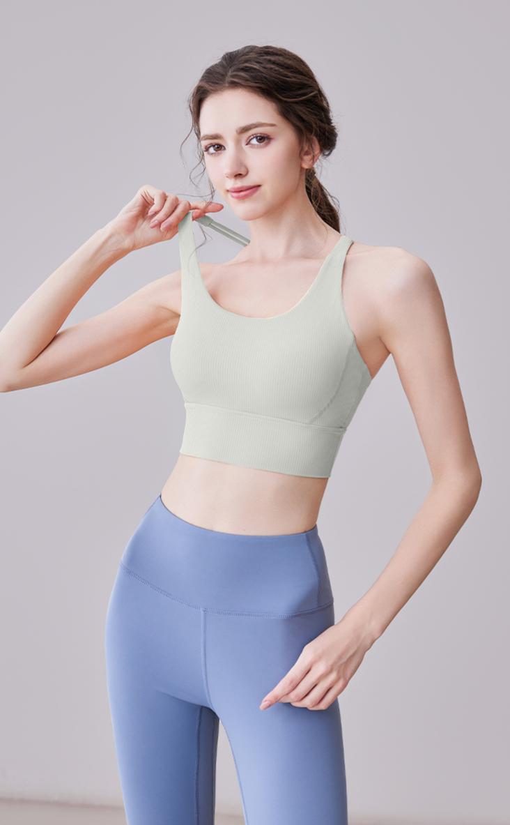 Lila Zen Striped Shock-Proof Double-Strap Thin Shoulder Straps Crossback Yoga Bra