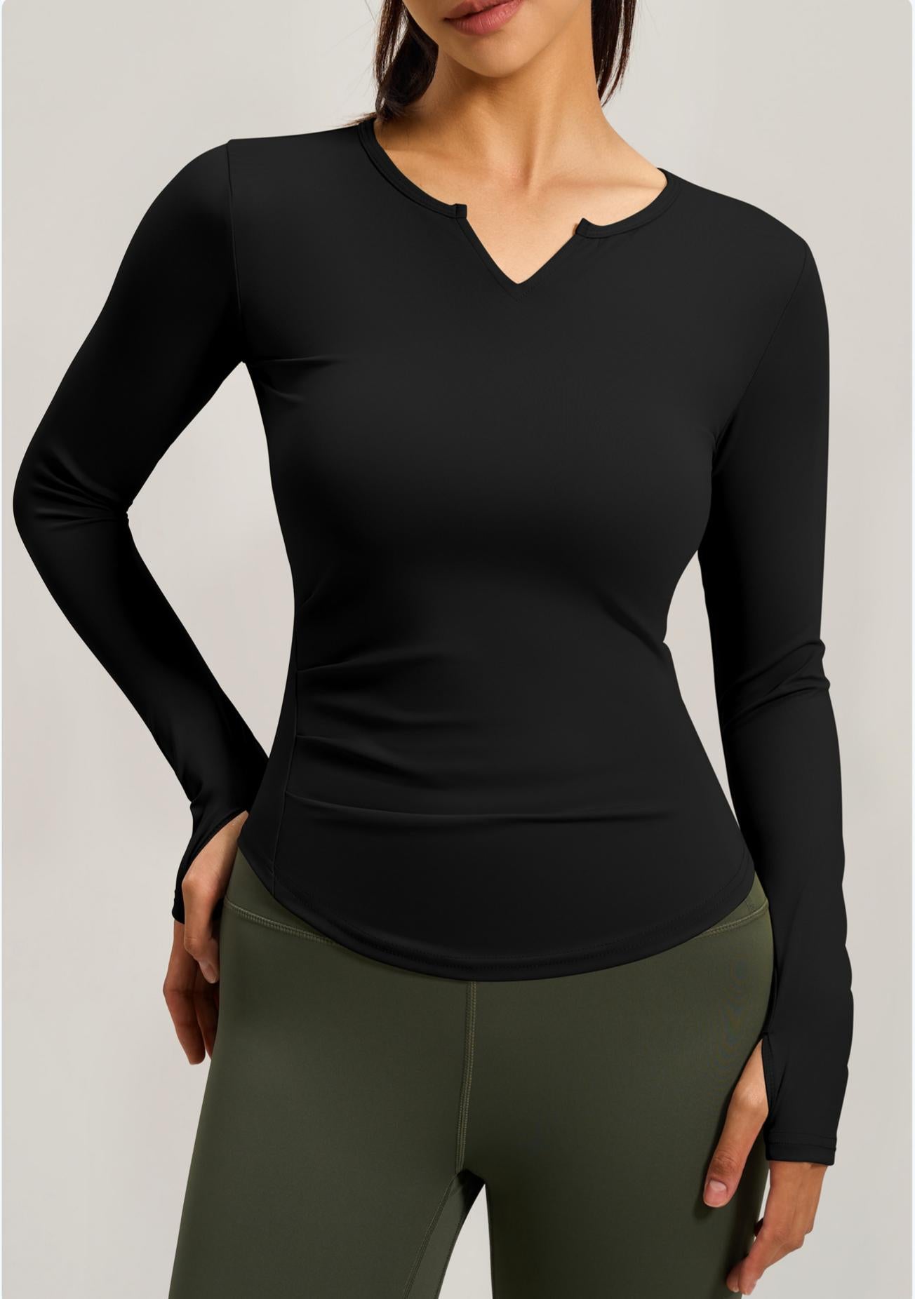 Lila Zen Nude-feel V-neck Fitted Waist Pleated Long-sleeved Yoga Wear
