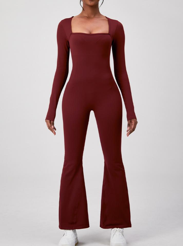 Lila Zen Seamless Square Neck Slim Fit Onesie Yoga Suit Long Sleeve