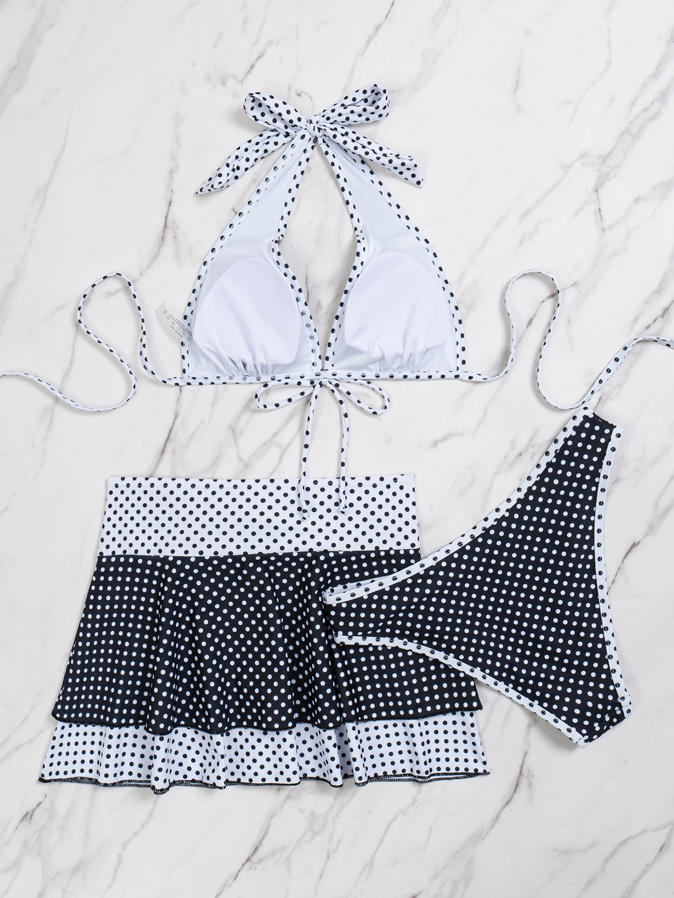 Polka Dot Halter Swim Set with Ruffle Skirt