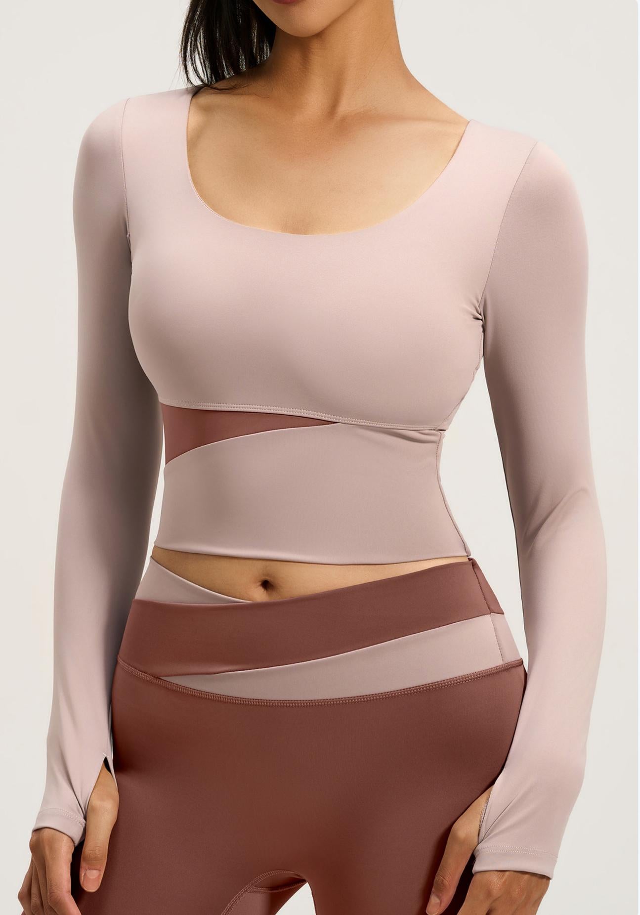 Lila Zen Peach Color Block Yoga Long Sleeve