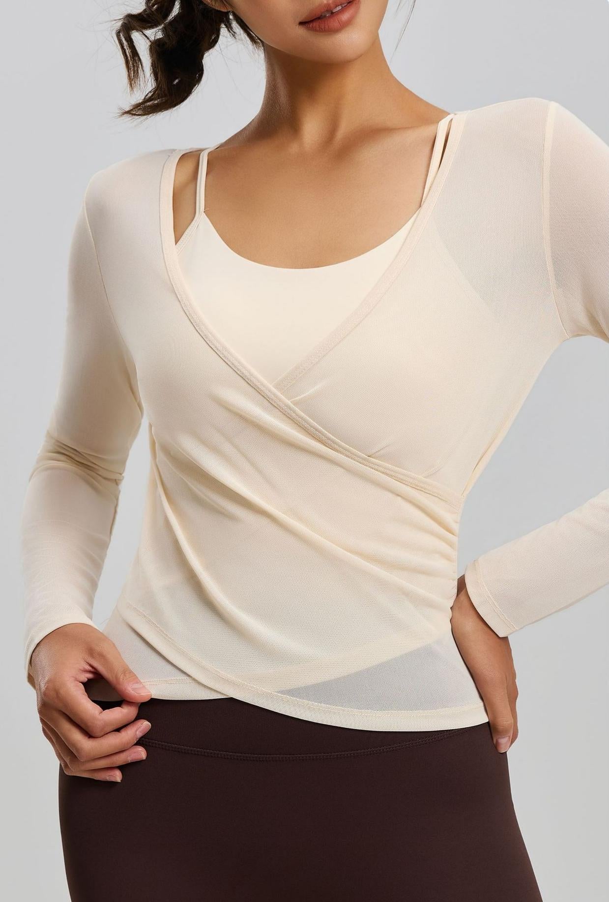 Lila Zen Women's Sheer Mesh Long-Sleeved Camisole Two-Piece Set