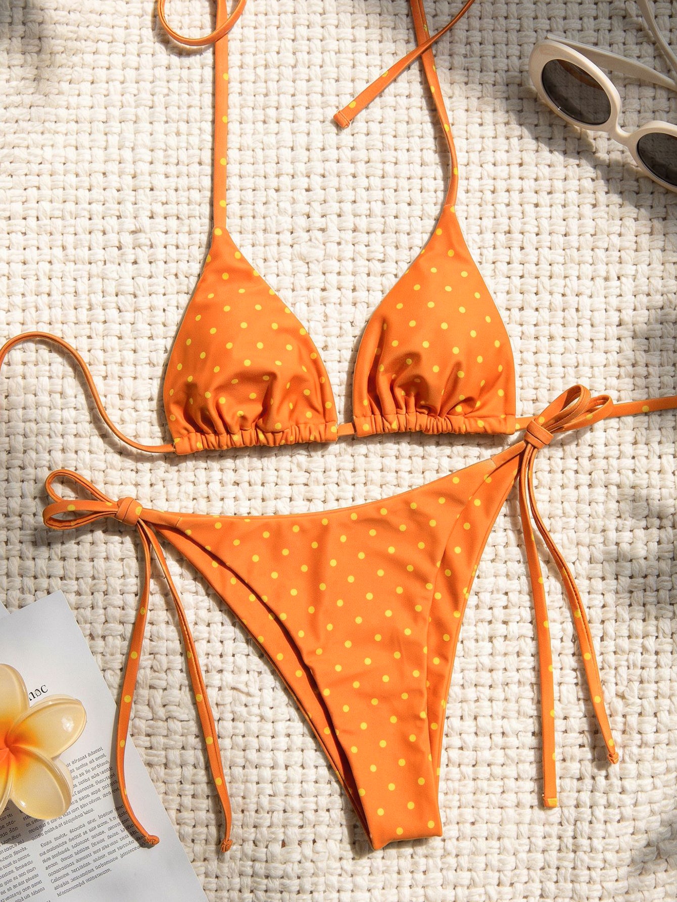 Lila Zen Retro Polka Dot Triangle String Bikini Set
