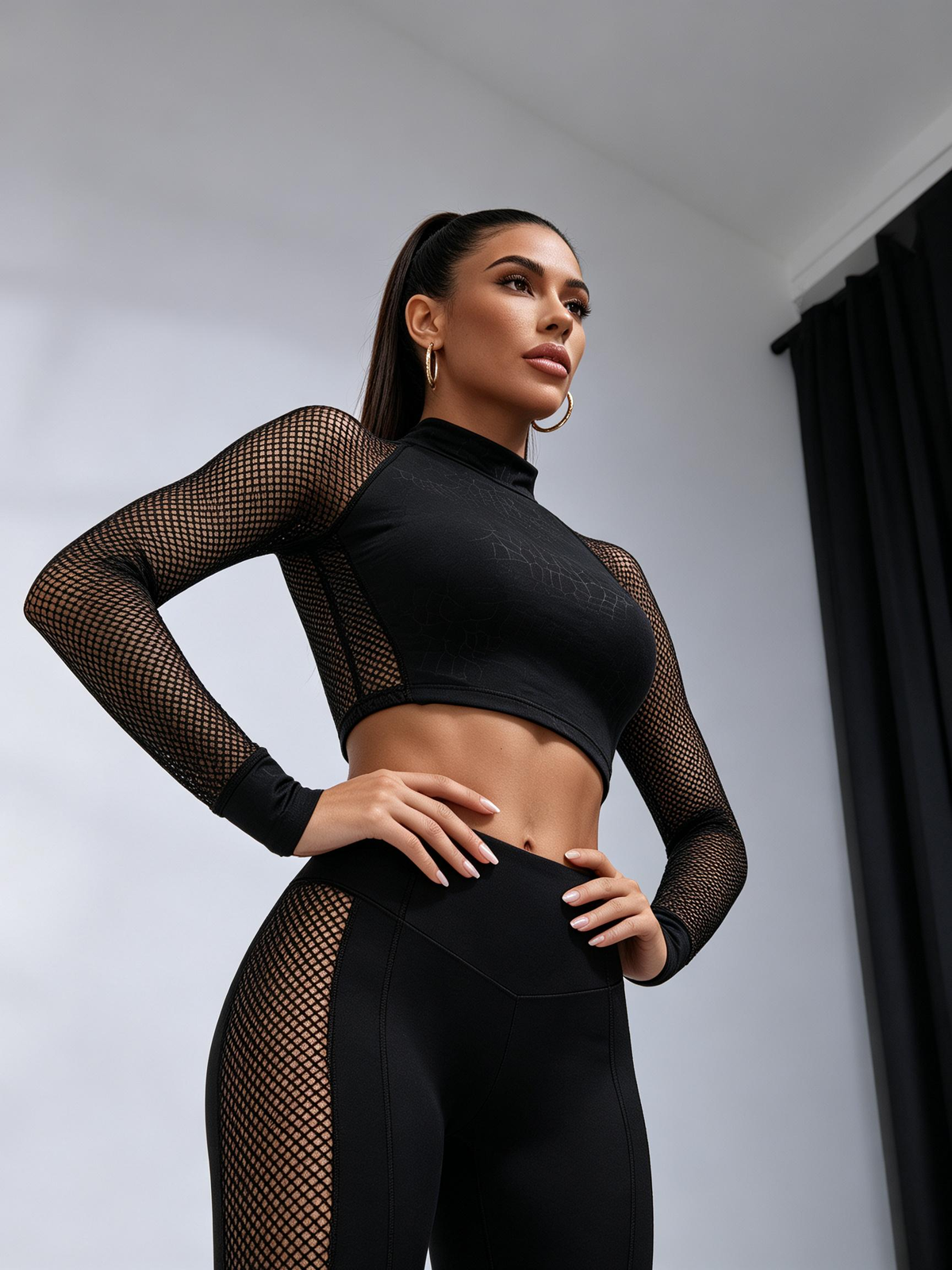 Unique Wildest Leopard Net Style Long Sleeves Tops