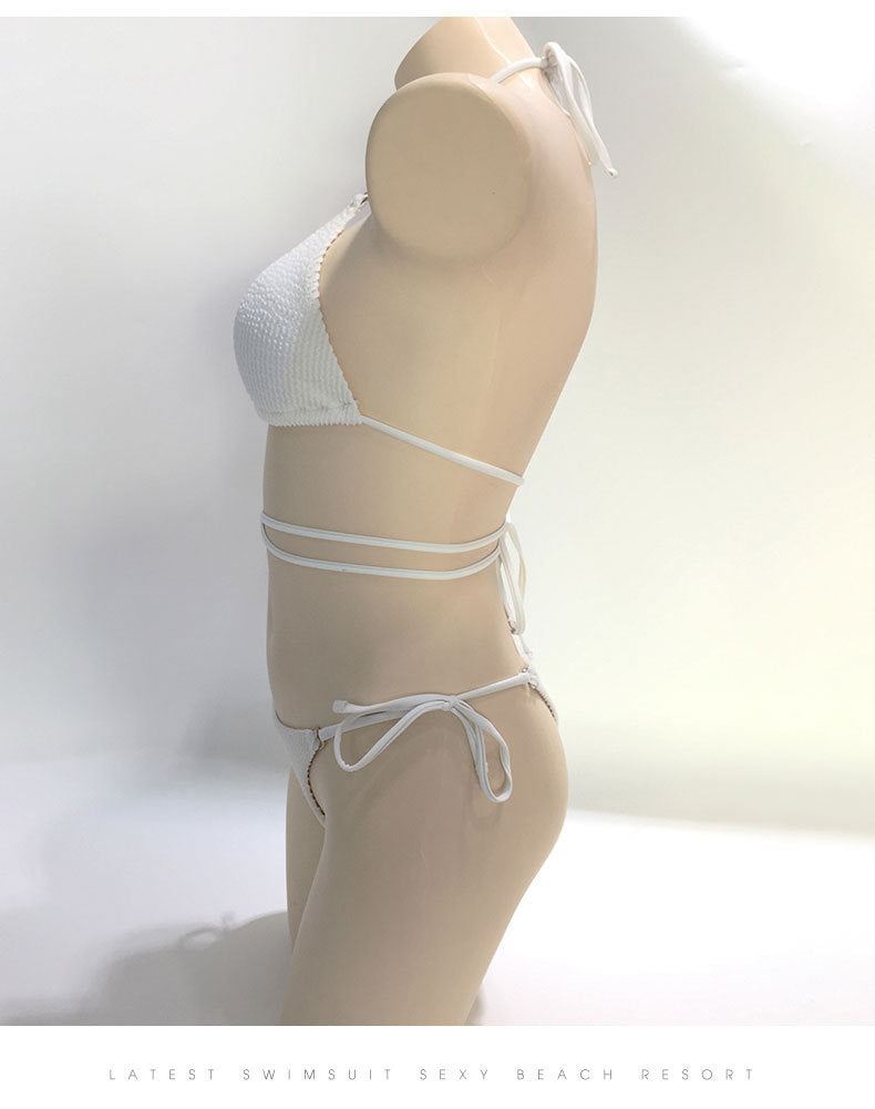 Textured Ring-Detail Wrap Bikini Set