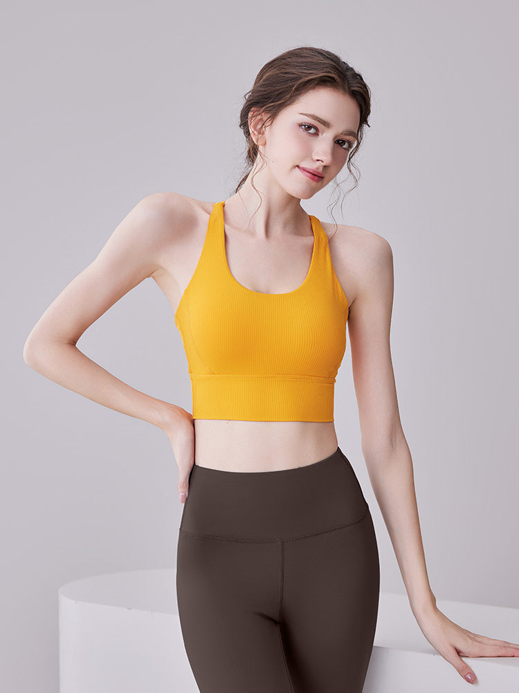 Lila Zen Striped Shock-Proof Double-Strap Thin Shoulder Straps Crossback Yoga Bra