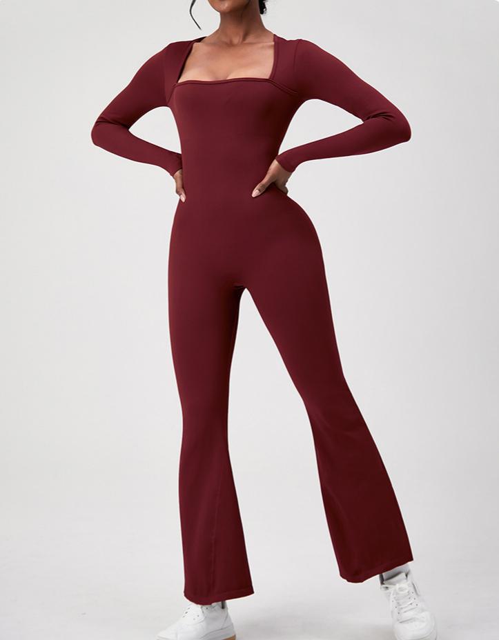 Lila Zen Seamless Square Neck Slim Fit Onesie Yoga Suit Long Sleeve
