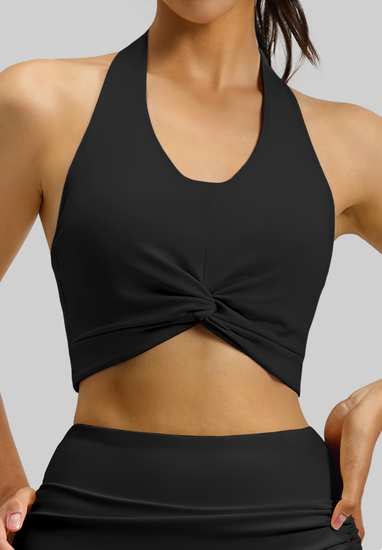 Lila ZenHaltered Satin-Back Sports Bra