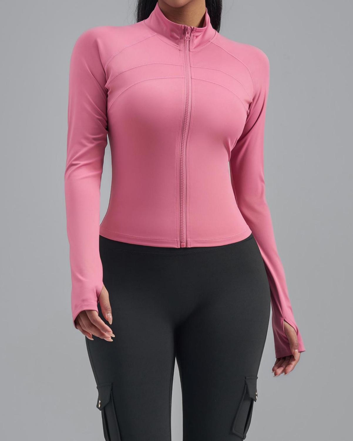 Lila Zen Women's Plus Size Zipper Elastic Fit Bodycon Sports Jacket Yoga Wear
