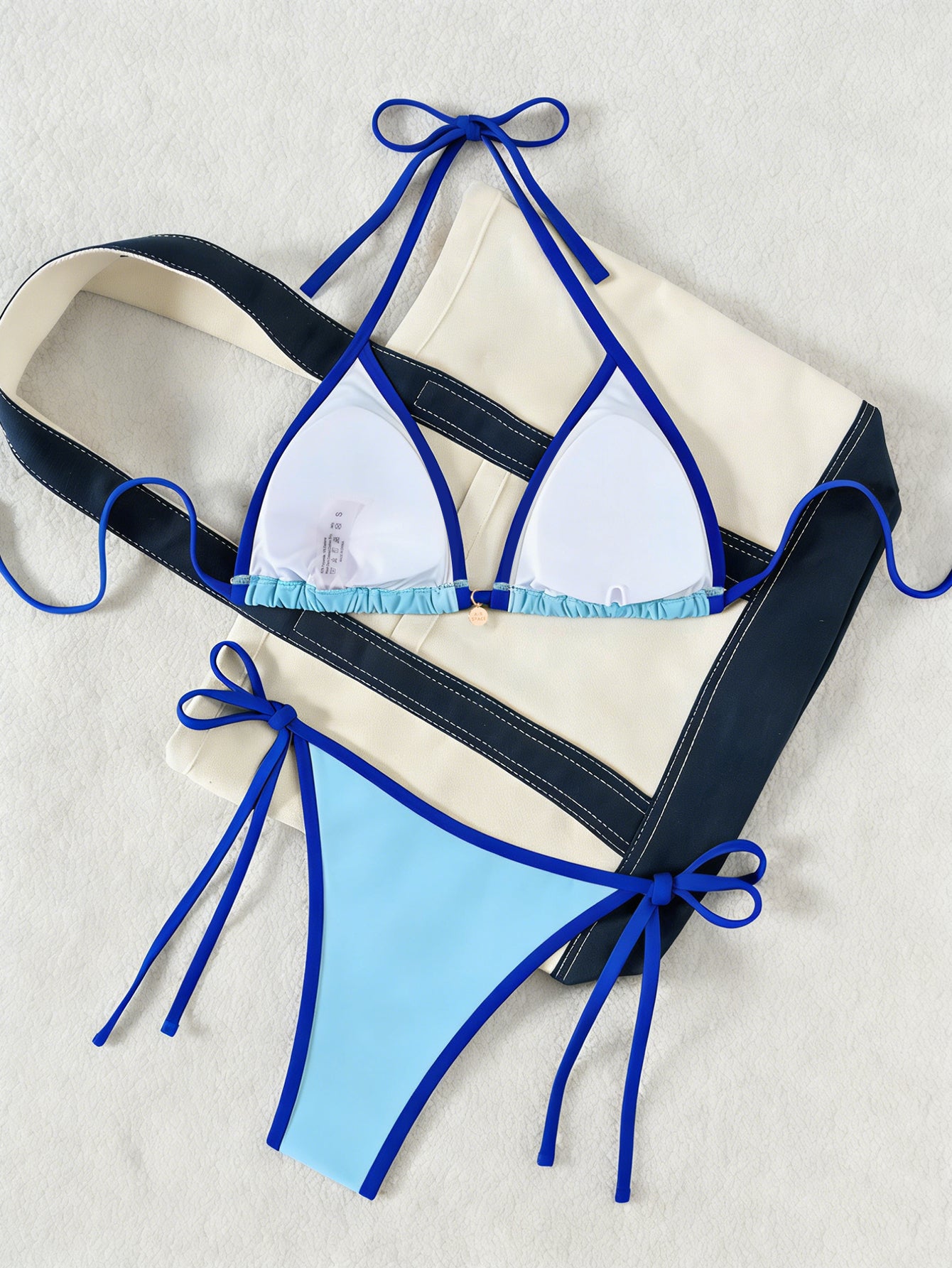 Lila Zen Contrast Trim Triangle Tie-Side Bikini Set