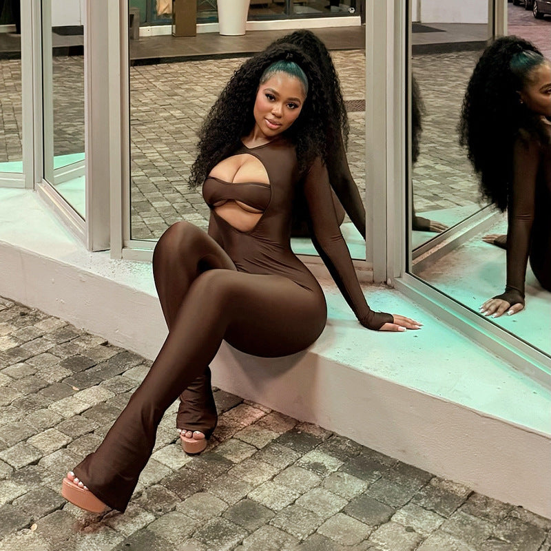 Long Sleeve Cutout Bodycon Jumpsuit