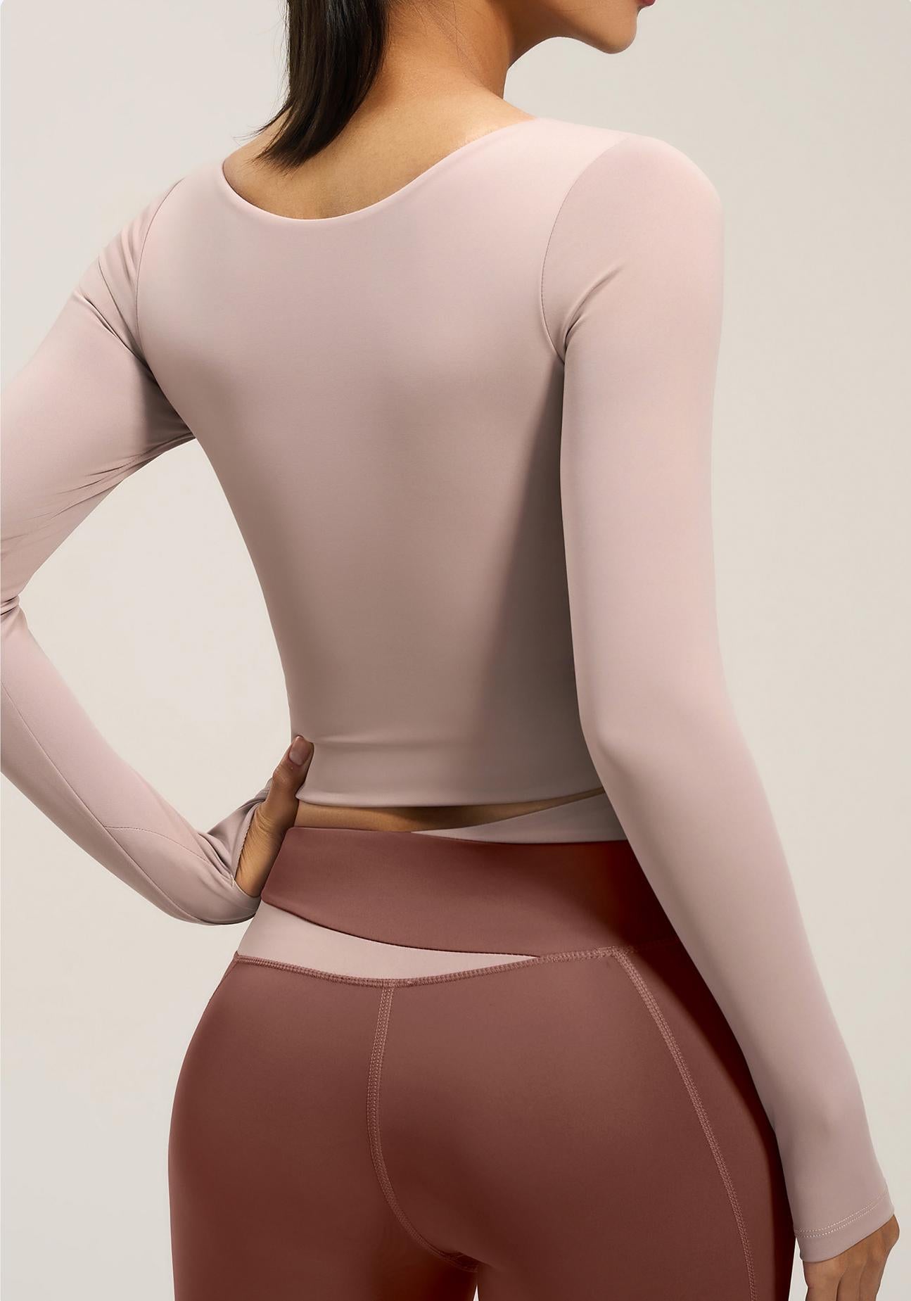 Lila Zen Peach Color Block Yoga Long Sleeve