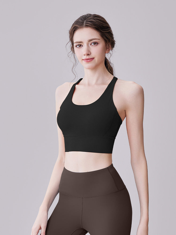 Lila Zen Striped Shock-Proof Double-Strap Thin Shoulder Straps Crossback Yoga Bra